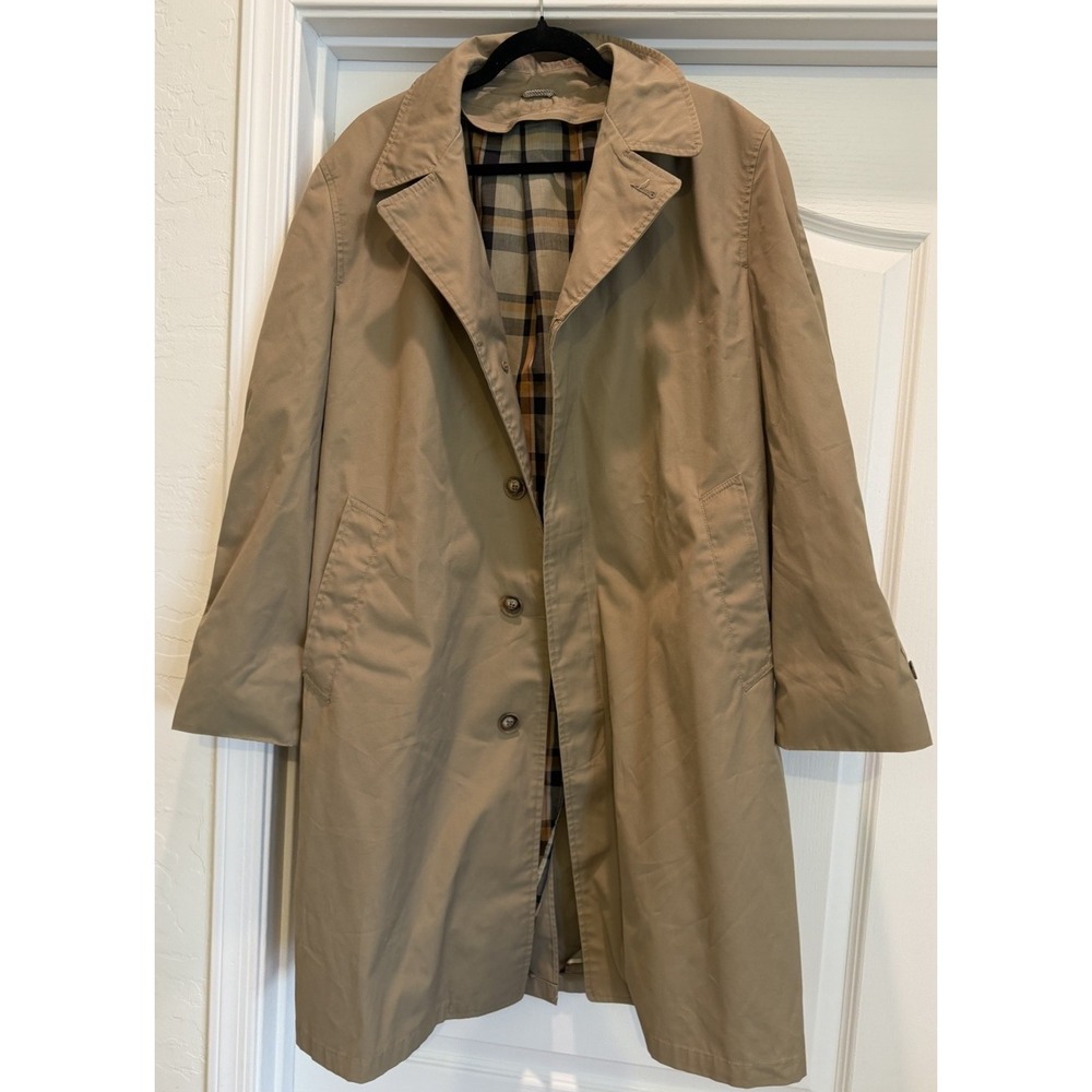 Vintage Wingflite Norseman Cloth Men's 42R Tan Raincoat Trench Coat Plaid Lined